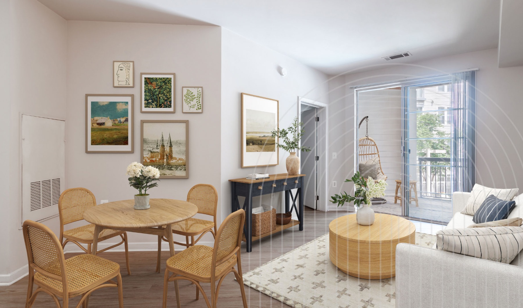 Settle into comfort at The Clarendon a living room with a table and chairs